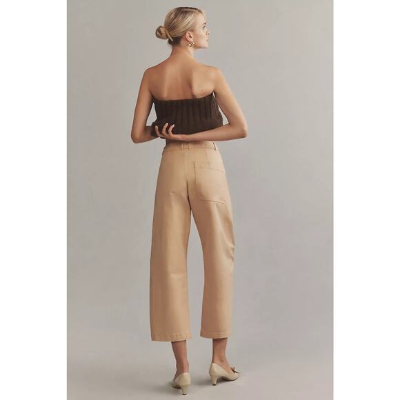 Anthropologie NWT Maeve Khaki Cropped Chino Pants Sz 6 High Rise Casual Neutral - Picture 2 of 8